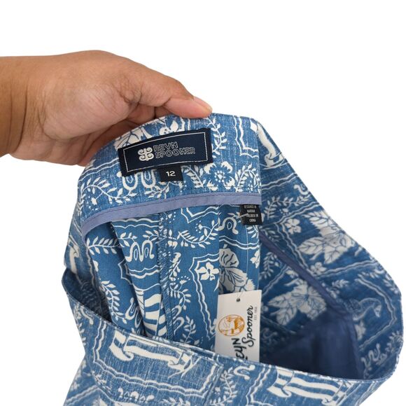 Reyn Spooner Women Lahaina Sailor Shorts Denim Blue Chino Reverse Print NEW - Picture 4 of 8